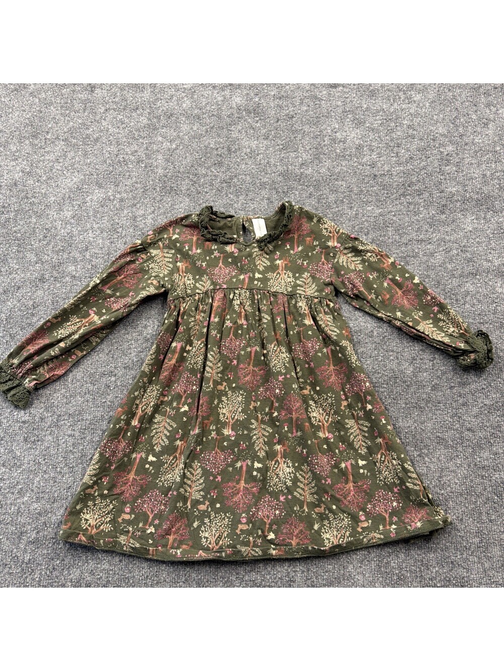 Girls Modern Moments 5T Green Woodlands Creatures Dress